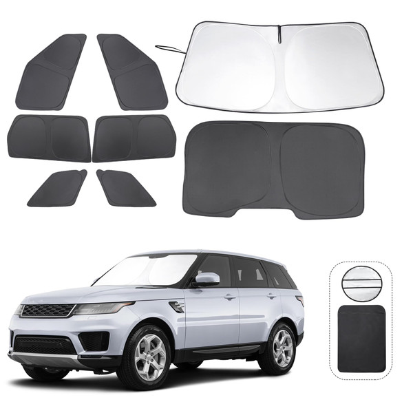 8PCS Windshield Sun Shade Custom Fit for 2014-2022 Land Rover Range Rover Sport Accessories Foldable Sunshade Side Rear Window Shade Cover Full Set Privacy Protection Keeps Car Cool