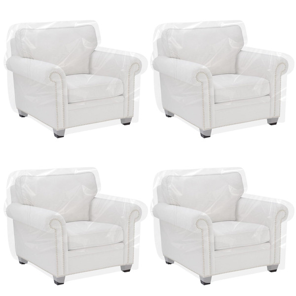 Klmnop 4 Pcs Outdoor Plastic Chair Cover, Waterproof Armchair Dust Proof Plastic Couch Cover, Furniture Cover for Recliner Sofa Chair Couch Moving and Storage(37 x 30 x 30 Inch)