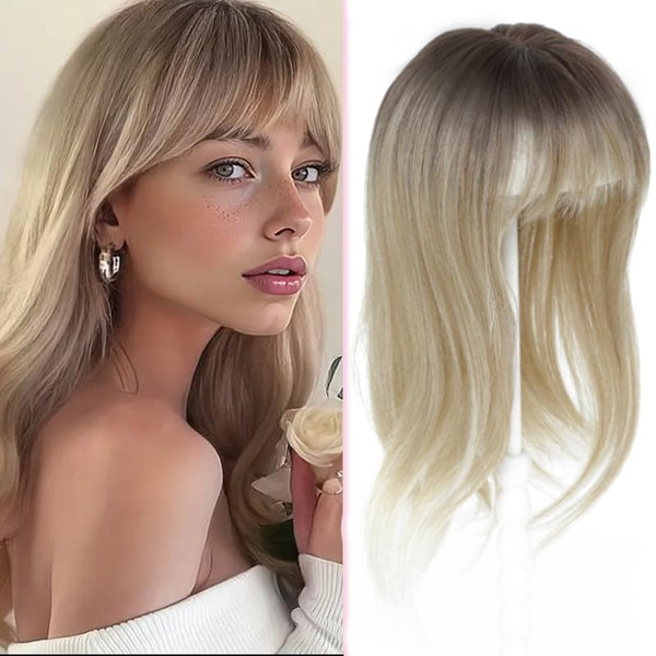 gulagula Hair Topper 18 inch Hair Topper with Bangs 4"×5" Base Hairpieces for Women with Thinning hair
