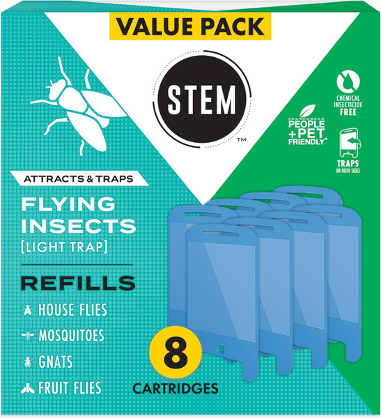 STEM Insect Light Trap Refill Cartridges, Indoor Fruit Fly Trap, Insecticide-Free Pest Control for Home, Attracts and Traps Flying Insects, Official STEM Refills - 8 Count
