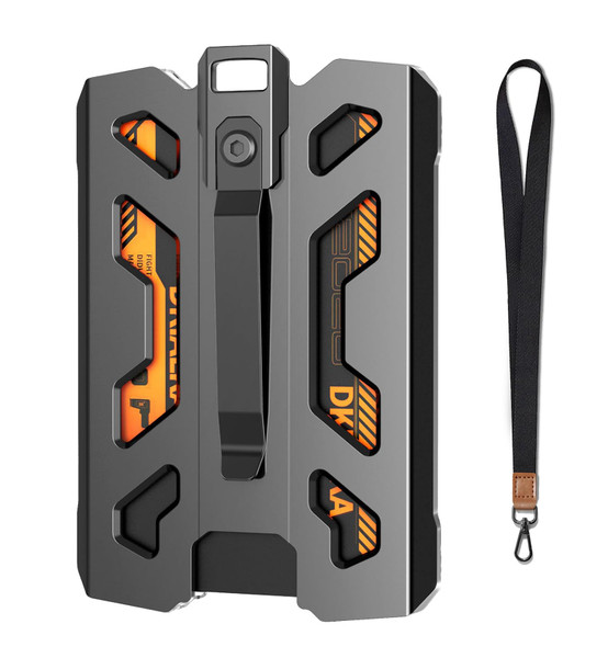 Aluminum Badge Holder, Metal ID Badge Holder with Lanyard, Portable Wallet with Clip and 4 Cards Slot, for Business Office Work Police Outdoor Gift