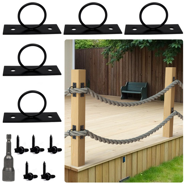 Solviro 5Pack 2inch Rope Support Holder Drop Ring Brackets Decorative for Hemp Rope Fencing Stair Deck Railing Ceiling Hook
