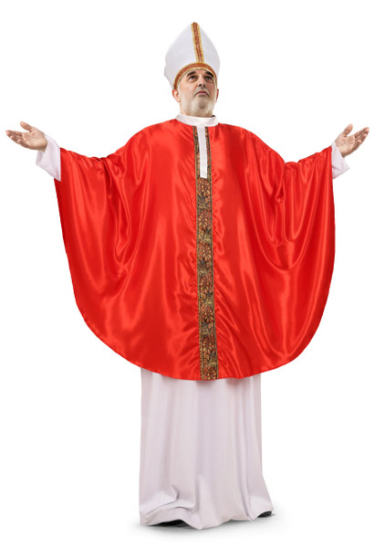 Catholic Bishop Costume, pope costume,Red and White Papal Robe with Mitre Hat, Adult Religious Ceremonial Outfit