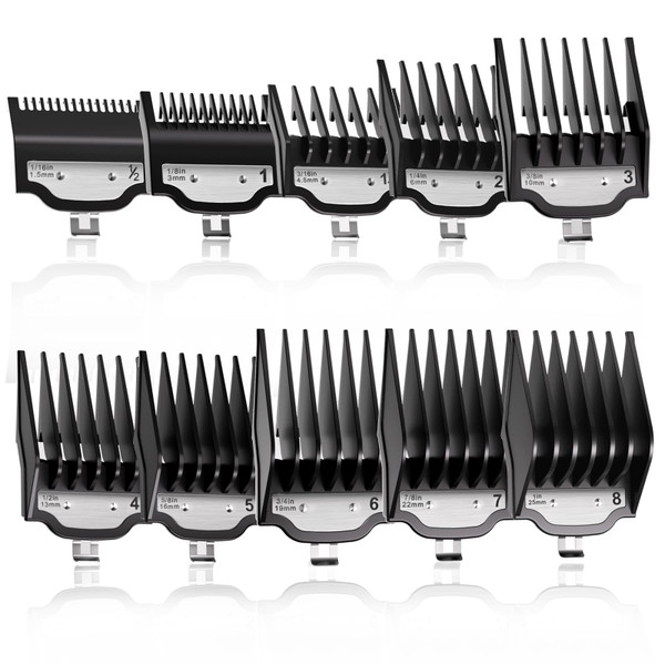 CR8GR8 for Wahl Clipper Guards Set, 10 Pcs Compatible with Wahl Guards for Clippers from 1/16" to 1", Universal Barber Guards with Metal Clip fits #31