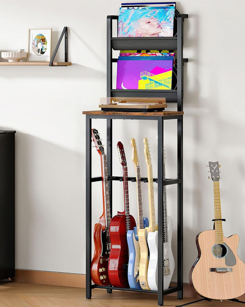 CHOEZON Multi Guitar Stand, Guitar Rack Record Player Stand Sturdy and Space-Saving, Guitar Display Holds 6 Instruments, Retro Industrial Style, for Home, Studio, Rustic Brown and Black TCJ18BF