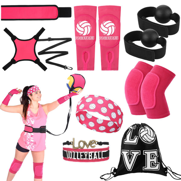 Honoson 7 Pcs Volleyball Training Equipment Aid Volleyball Serving Trainer Kit Gifts for Beginners (Pink,Girls)