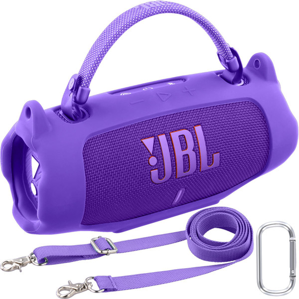 khanka for JBL Charge 6 Waterproof Portable Bluetooth Speaker Silicone Case,Soft Protective Sleeve Cover with Shoulder Strap for JBL Charge 6 Speaker (Purple)
