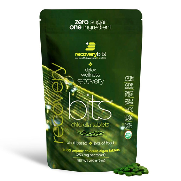 RECOVERYbits - Organic Chlorella Tablets - Plant-Based Algae Superfood - Chlorophyll - Cracked Cell Wall - Energy - Immune System - Detox - Keto - Vegan - Non-GMO - Large Bag - 1000 Tablets