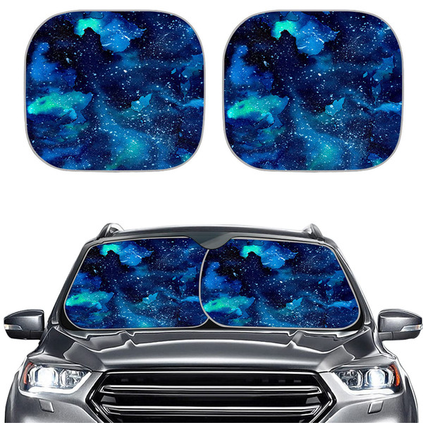 Renewold Galaxy Space Blue Windshield Sun Shade 2-Piece Foldable Car Front Window Sunshade for Most Sedans SUV Truck - Auto Sun Blocker Visor Protector Blocks Max UV Rays