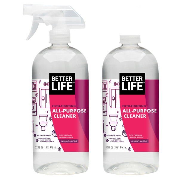 Better Life All Purpose Cleaner - Multipurpose Home and Kitchen Cleaning Spray for Glass, Countertops, Appliances, Upholstery- Multi-surface Spray Cleaner - Currant and Citrus, 32oz (Pack of 2)