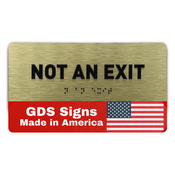 Not An Exit Identification Sign - ADA Compliant Sign, Raised Icons, Raised Braille, Brushed Gold, TCO Inspection Certified (7"W x 3"H) - by GDS - Made in USA