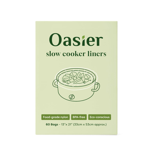Oasier Slow Cooker Liners, Disposable Oval Large Size 13" x 21", 60 Count, Fits 3-8 Quart Pot Cooking Bags for Easy Cleanup, Food Safe & Leak-Proof
