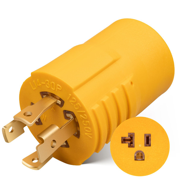 MECMO NEMA L14-30P to 5-15R 5-20R Generator Adapter, 4 Prong Twist Lock Generator L14-30P to 110V 5-15/20R T-Blade, 30 Amp to 15 Amp 20 Amp Household Plug Generator Distribution Adapter 125/250V 7500W