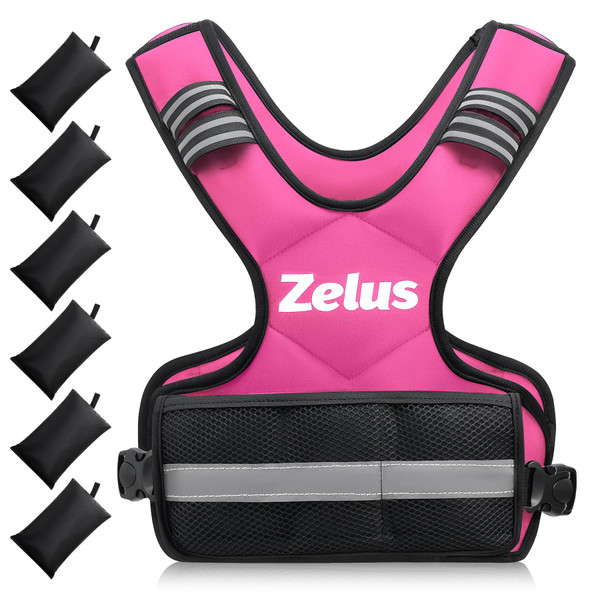 ZELUS Weighted Vest for Men and Women, Adjustable Body Weight Vest Exercise Set for Workouts, 4-10lb/11-20lb/20-32lb with 6 Ironsand Weights for Cardio Strength Training Walking Jogging, 4-10lb. Pink