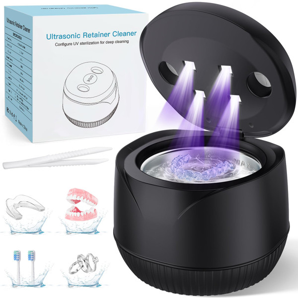 Dental Ultrasonic Retainer Cleaner Machine - Dental Cleaning Pod for Denture, Mouth Guard, Aligner, Night Guard, Braces, Toothbrush Heads, Jewelry, 45kHz Retainer Cleaner with Digital Timer & 200ML-1768551489