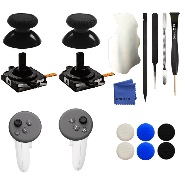 iParto 2 Pack Joystick Replacement for Oculus Quest 3 / Quest 3S Controller Analog ThumbStick with 2 Caps Replacement for Meta Quest 3 / Quest 3S Controller (2 Joysticks + 2 Caps)