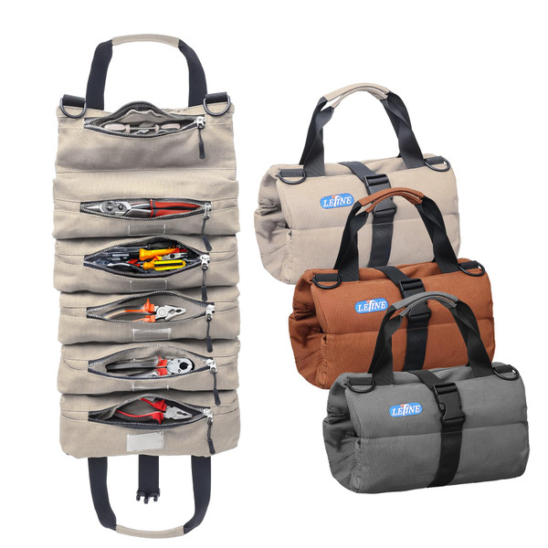 LETINE Crest Canvas Tools Roll Bag - Portable 6-Pocket EDC Roll up Tool Bag with Premium Rust-Proof Zippers, Reinforced Stitching- Compact Tool Organizer Gift for Dads, Mechanics, Electricians (White)