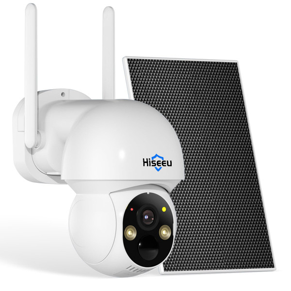 Hiseeu Solar Wireless Security Camera, 2.4G WiFi, Full HD Night Vision, Pan-Tilt Control, Smart Motion Detection, Two-Way Audio, IP66 Waterproof, 100% Wireless Camera Ideal for Home & Business