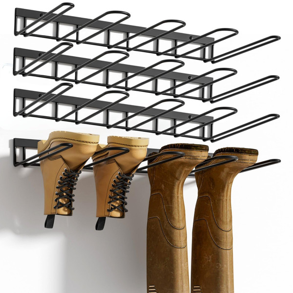 zacurter Boot Rack, Wader Hangers for wall, 8 Pair Boots Organizer Racks for Tall Boots and Cowboy shoes, Metal Wall Mounted Shoe Rack, Boot Trays for Entryway,Garage (4 Pack)