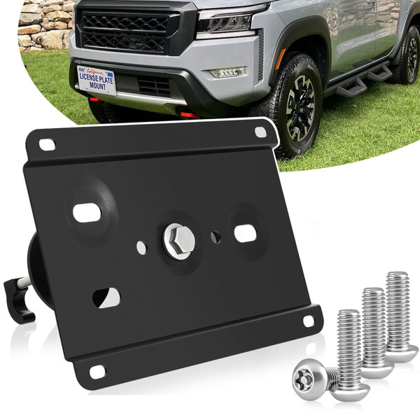 No Drill Front Bumper Tow Hook License Plate Mount Relocator Bracket Kit with Anti-Theft Security Compatible with Nissan Frontier 3rd gen D41,Titan XD 2nd gen A61