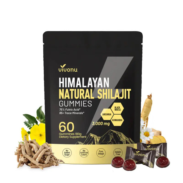 VivoNu Himalayan Shilajit Gummies | With Ashwagandha, Gokshura & other herbs | No added sugar | 60 Gummies