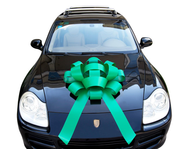 30" Giant Car Bow - Green | Big Gift Wrapping Bow with Non Scratch Magnet Base for Large Gift Decoration, Weather Resistant and Waterproof Vinyl Magnetic Big Car Bow (1 Pack)