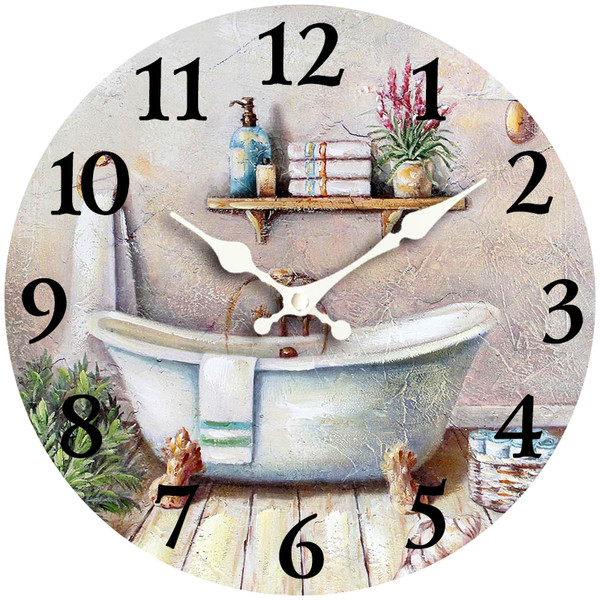 EZXZZ Vintage Bathtub 8 Inch Small Wooden Wall Clock - Silent Non-Ticking Battery Operated Decorative Clock for Kitchen, Home, Bedroom, and Office