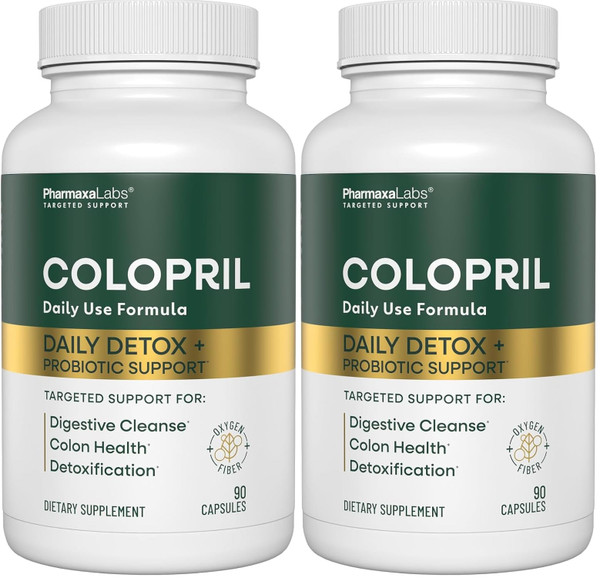 Colopril Colon Cleanse Dietary Supplement - Supports Cleansing of Bowels & Digestive Tract - Eases Constipation - Ginger Root, Lactobacillus, Psyllium & Magnesium Oxide - 90 Capsules (Pack of 2)