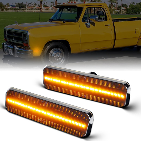 AreLokpri LED Front Side Marker Lights Compatible with Dodge Ram Truck 1972-1993 D100 D150 D250 D350, Smoked lens Fender Bumper Sidemarker Lamps, Amber Front Turn Signal Parking Light 2PCS