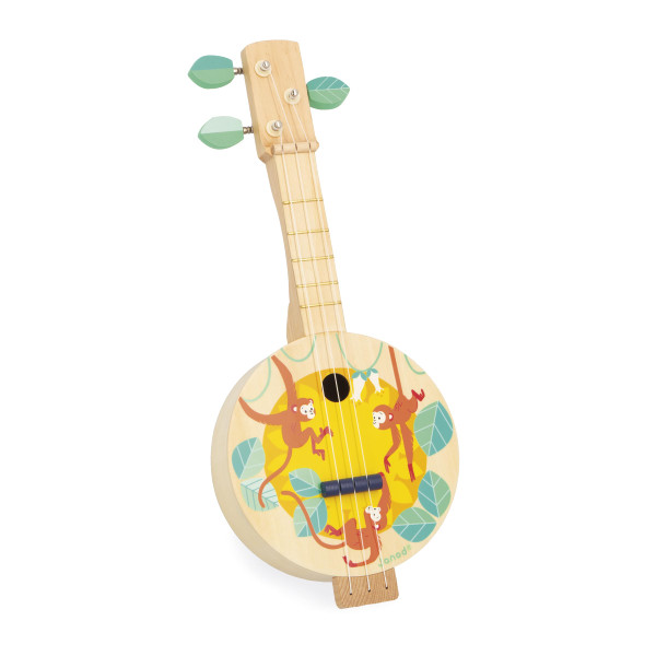 Janod - Wooden Banjo - Children's Musical Instrument - 3 Spare Strings Included - Musical Imitation Toy - Children's Banjo Guitar - from 3 Years - J07661