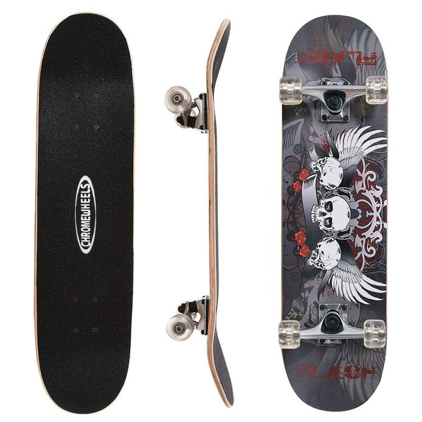 ChromeWheels 31 inch Skateboard Double Kick Skate Board Cruiser Longboard 8 Layer Maple Deck Skateboards for Kids and Beginners