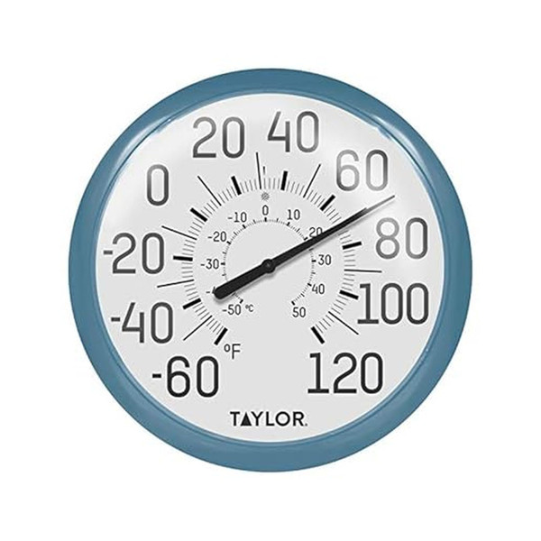 Taylor Big and Bold Wall Indoor Outdoor Thermometer, Easy to Read Numbers for Patio, Pool, and Indoor Areas 13.25 inch, Teal