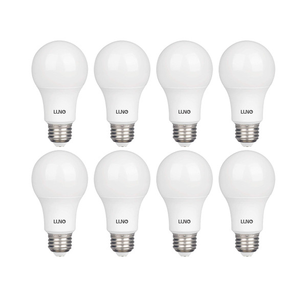 LUNO A19 Non-Dimmable LED Bulb, 9.0W (60W Equivalent), 800 Lumens, 2700K (Soft White), Medium Base (E26), UL Certified (8-Pack)
