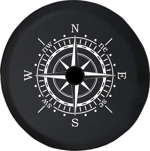 JL Series Spare Tire Cover with Backup Camera Hole Compass Sun Dial Black 32 in
