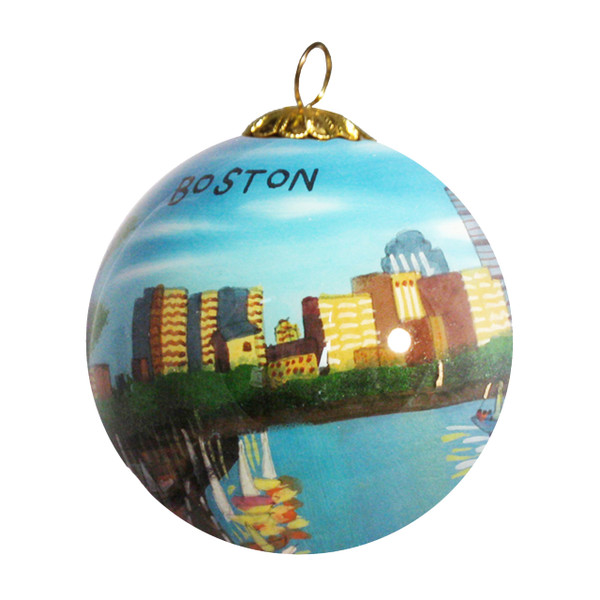 Art Studio Company - Hand Painted Christmas Ornament, Blown Glass, Hanging Tree Ornament, Holiday Decor, Boston, Massachusetts Skyline