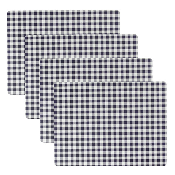 Benson Mills Cork Placemats Set of 4, Thick Cork Place Mats for Kitchen and Dining Tables, Easy Clean Table Mats (12" x 16" Rectangular Set of 4, Gingham Check Navy)