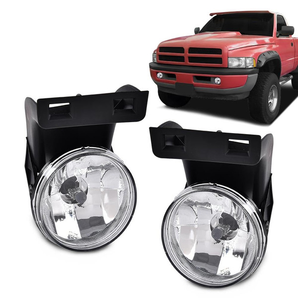 PIT66 Fog Lights w/Bulbs Compatible with DODGE RAM 1500 1994-2001/DODGE RAM 2500 3500 1994-2002 Clear Lens
