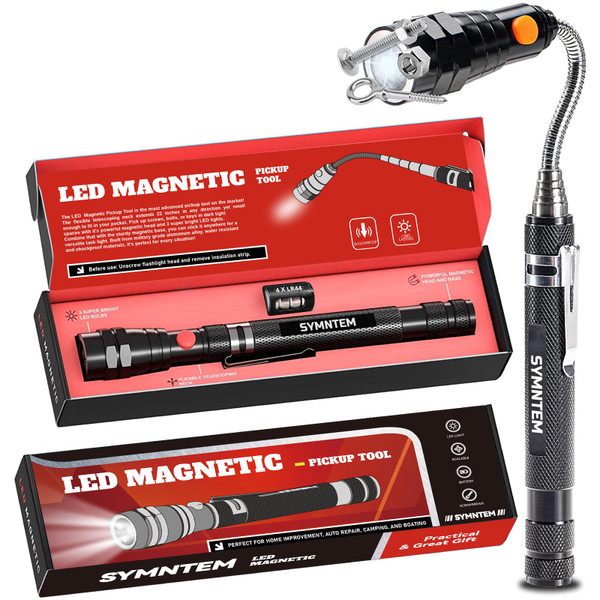 Gifts for Men, Magnetic Pickup Tool, Telescoping Magnet Pickup Tool with 3 LED Flashlight, Cool Gadget Valentines Day Gifts for Him, Men, Teen Boys, Husband, Dad, Father, Mechanic, Women, Black