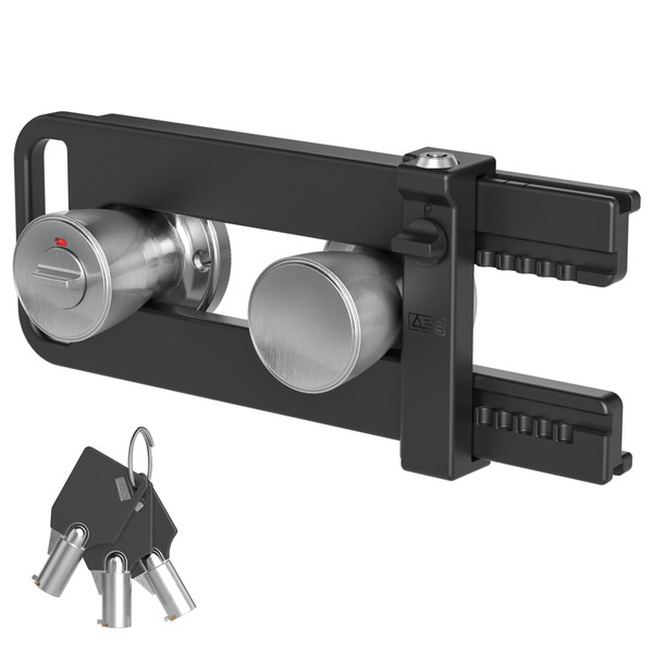 AST Double Door Security Lock, Keyed French Door Lockout Device, Reinforcement Lock for Knobs and Handle, Prevent Kick Ins, Childproof, Kids Proof Barricade (Matte Black with Snib and Cylinder)
