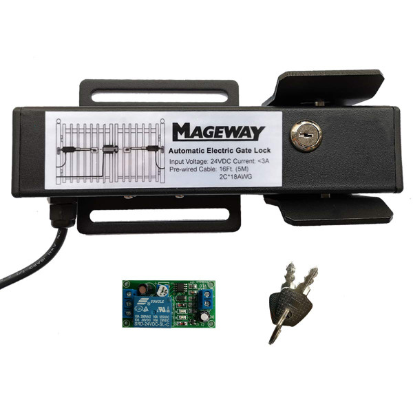 Mageway 24VDC Heavy Duty Automatic Electric Gate Lock for Swing Gate Opener Gate Operator Automatic Gate Openers, Fail Secure Waterproof Solenoid Lock, Pre-Wired 16 ft UL Cable