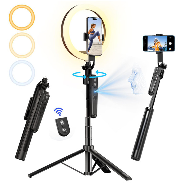 70.9" Auto Face Tracking Tripod with 360 Rotation & 10" Ring Light, Phone Tripod & Selfie Stick with Remote for Cell Phone 4"-7", Motion Sensor for Live Stream Vlog Video Recording