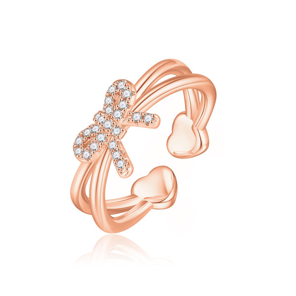 LUXEJEW Rose Gold Bow Rings for Women - Rose Gold Plated Heart Ring for Womens Cubic Zirconia Cute Dainty Stackable Rings for Women Non Tarnish Adjustable Ring Jewelry Gifts