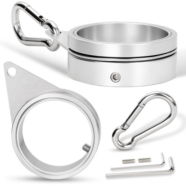 BONWIN 2" Large Flag Pole Rings, 2 Pcs Aluminum Alloy Spinning Flag Pole Ring Clips Swivels, 360° Rotating Anti Wrap Flagpole Ring Hardware with Stainless Steel Carabiners for 1.6-2" Diameter