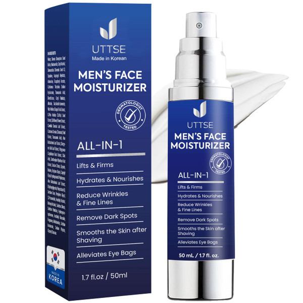 Uttse 6-in-1 Mens Face Moisturizer: Face Cream for Men - Reduce the Look of Eye Bags, Dark Circles, and Puffiness - Skin Care for Men - 1.7 fl oz - Made in Korea Uttse 6-in-1 Mens Face Moisturizer: Face Cream for Men - Reduce the Look of Eye Bags, Dark Circles, and Puffiness - Skin Care for Men - 1.7 fl oz - Made in Korea