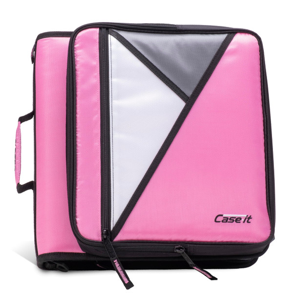 Case-it Universal Zipper Binder | 2-Inch O-Rings, 13-Inch Laptop/Tablet Padded Pocket, 400 Sheet Capacity, Multiple Storage Pockets & Shoulder Strap | School & Office Organizer | LT-007 Light Pink