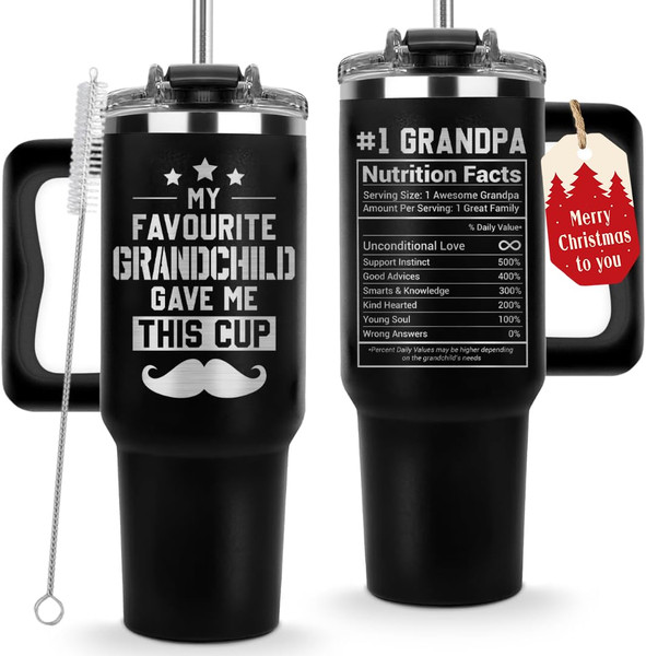 Vivulla68 My Favorite GrandChild Gave Me This Cup Tumbler 40Oz - Grandpa Birthday Gifts from Grandkids, Granddaughter, Grandson - Grandfather Mug, Present for Granddad, Father Day, Christmas Gift