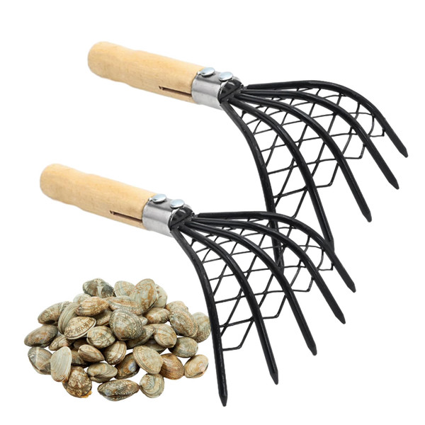 laffoonparts 2 Pcs Claw Rake Hand with Basket, Clamming Claws with Mesh Net Oyster Shell Digging Dig Seafood Clam Scraper Tool Accessories for Beach Clam Scraper