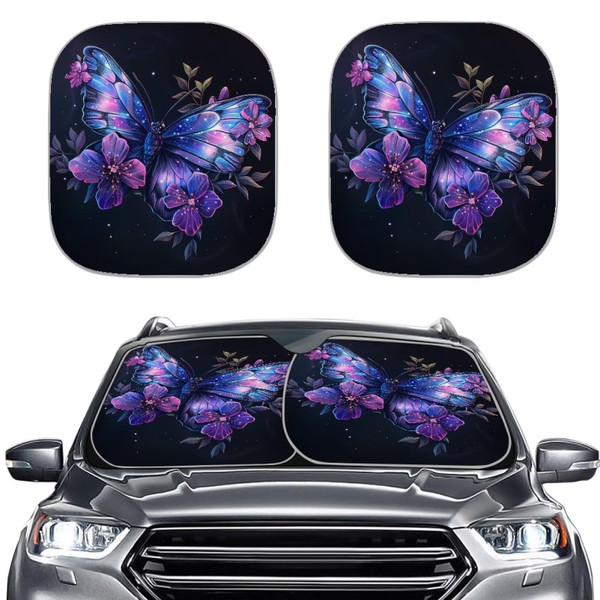 Generic Lishukuss Butterfly Purple Windshield Sun Shade Trucks SUV 2 Piece Car Sun Shade for Women Men Automotive Window Sunshades as Cars,SUV,RV,Truck & Car Accessories