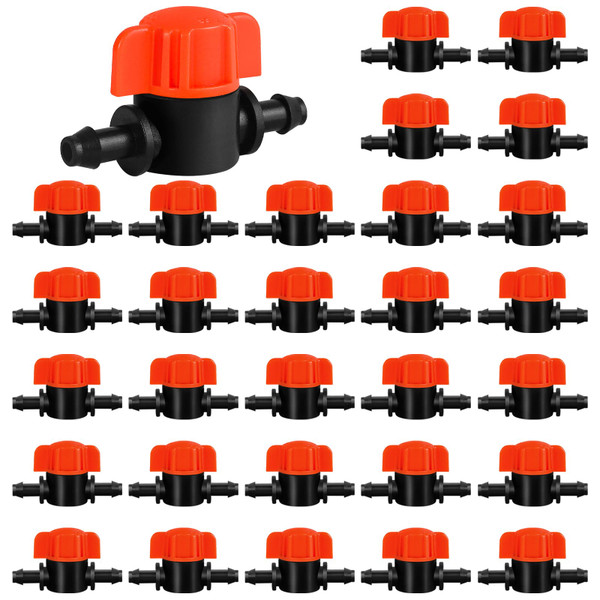 TTioDri 30 Pack 1/4" Drip Irrigation Shut Off Valves, Drip Line Shut Off Switch Valve for 1/4 Inch Drip Irrigation Tubing Water Flow Control In-Line Valve for Garden Drip Systems