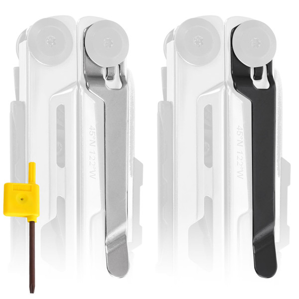 [2-Pack] Stainless Steel Pocket Clip - Perfect Fit For Leatherman Signal Multi-Tool - 1 Black + 1 Silver/Metal - Add Or Replace Broken Belt Clip in Seconds - Screwdriver Included For Easy Installation